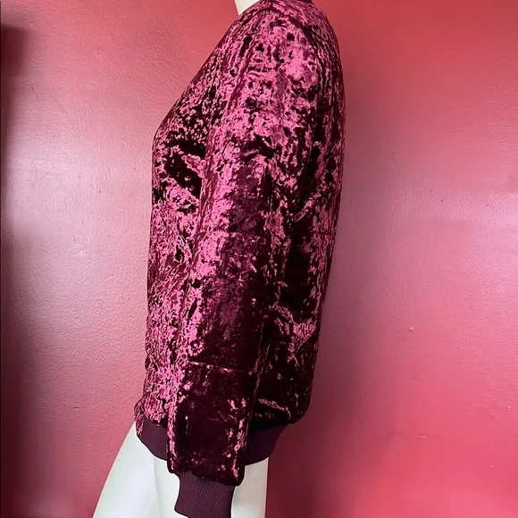 Like new Red Velvet Bomber Jacket with Ribbed Details - Picture 7 of 13